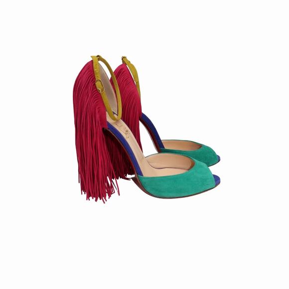Christian Louboutin Suede Fringe Otrot 120 Heeled Sandals Multicolor Size 40 - Picture 3 of 9